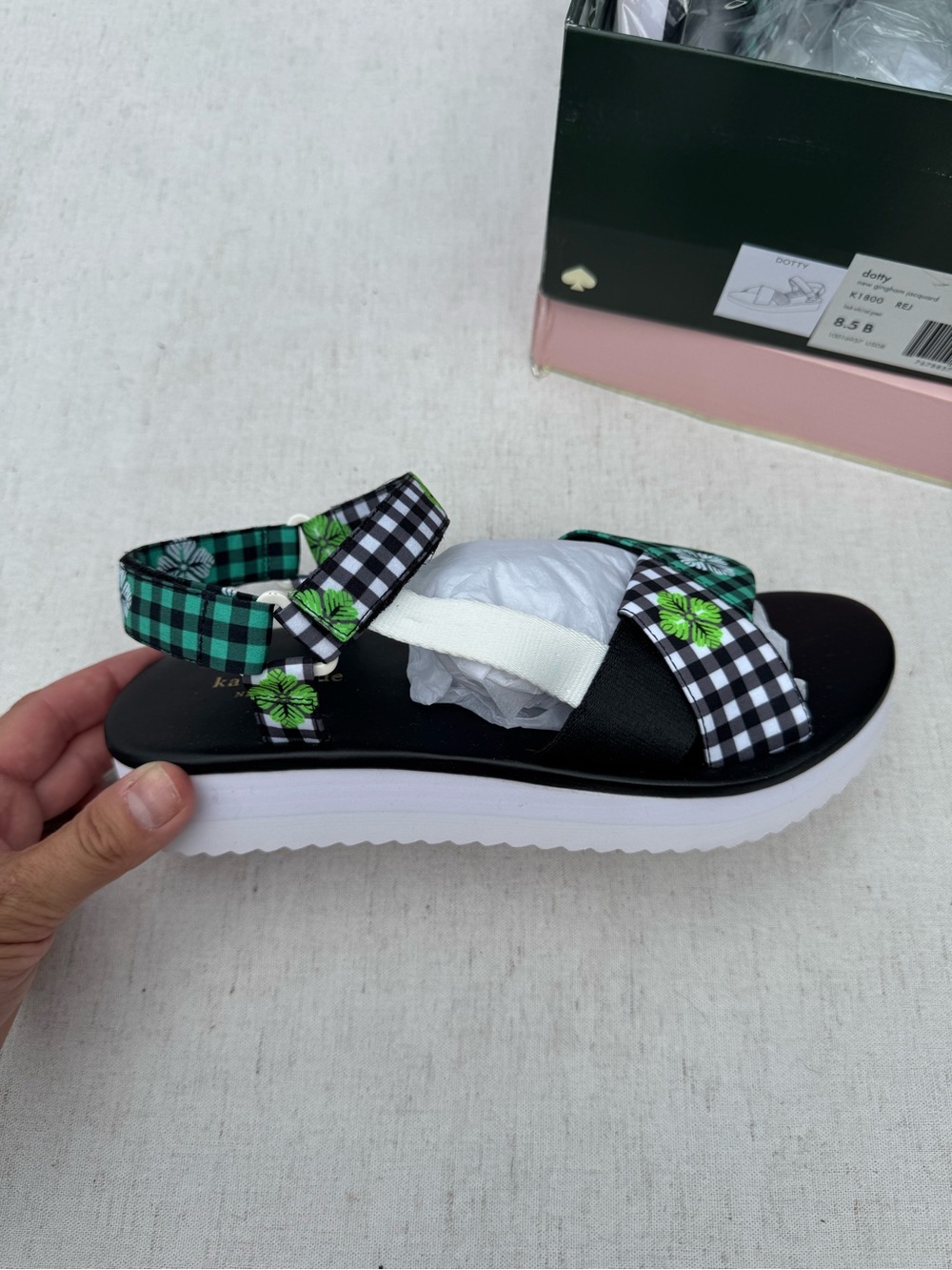 NEW Kate Spade dotty new gingham jacquard sandals - Picture 5 of 10